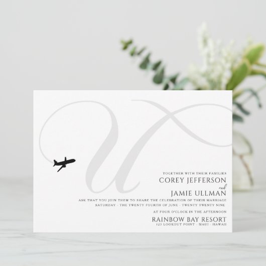 Klaar voor Take Off U Initiaal bruiloft uitnodigin Kaart (Staand voorkant)