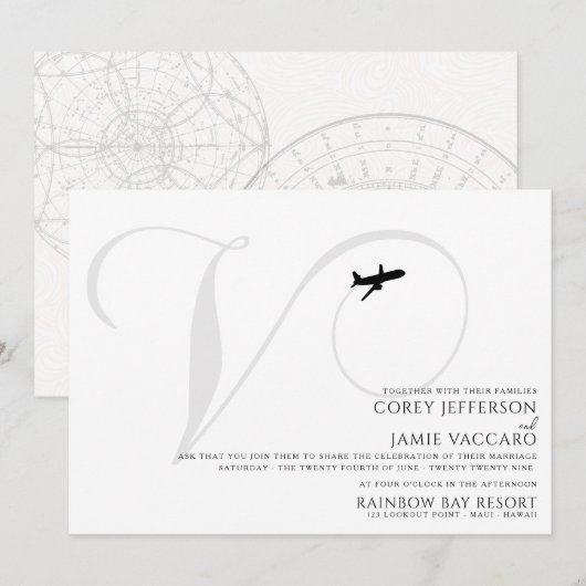 Klaar voor Take Off V Initiaal bruiloft uitnodigin Kaart (Voorkant / Achterkant)