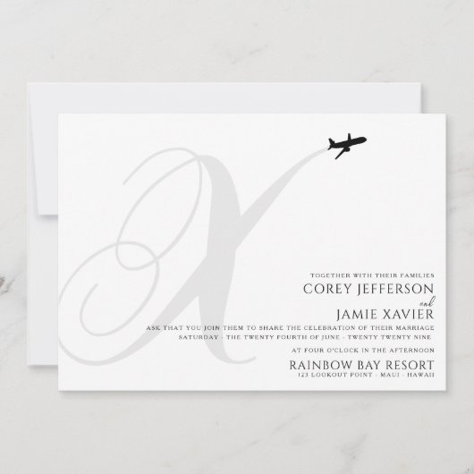 Klaar voor Take Off X Initiaal bruiloft uitnodigin Kaart (Voorkant)