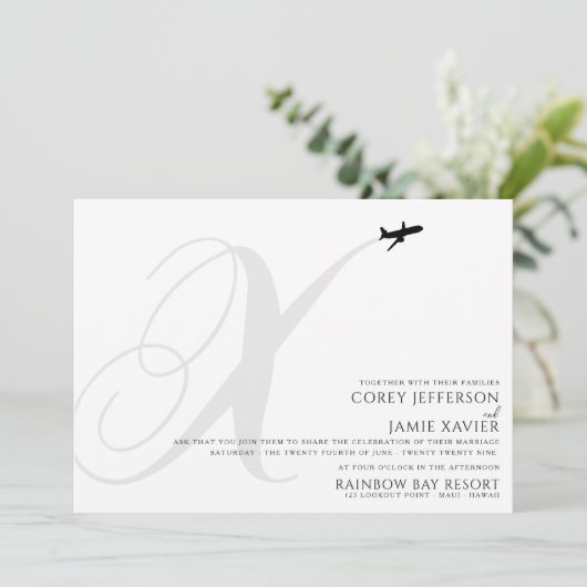 Klaar voor Take Off X Initiaal bruiloft uitnodigin Kaart (Staand voorkant)