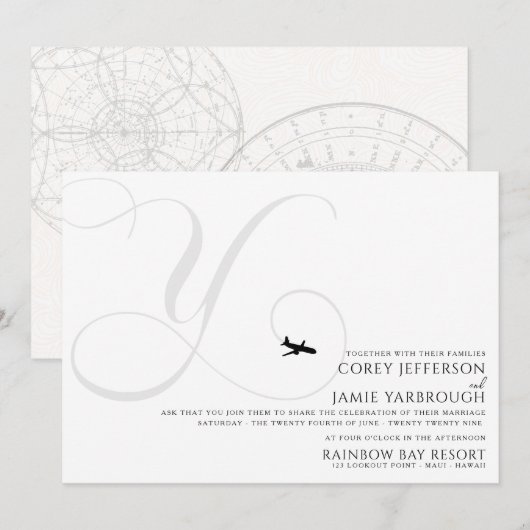 Klaar voor Take Off Y Initiaal bruiloft uitnodigin Kaart (Voorkant / Achterkant)