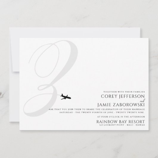 Klaar voor Take Off Z Initiaal bruiloft uitnodigin Kaart (Voorkant)