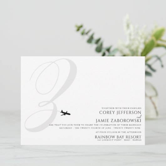 Klaar voor Take Off Z Initiaal bruiloft uitnodigin Kaart (Staand voorkant)