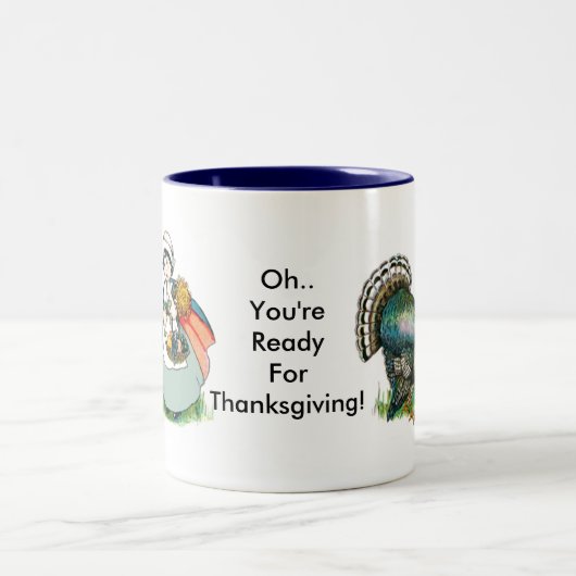 klaar voor Thanksgiving Tweekleurige Koffiemok (Center)