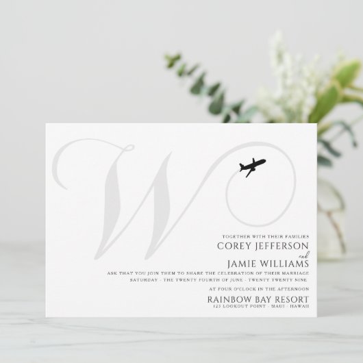 Klaar voor vertrek W initiële trouw uitnodiging (Staand voorkant)