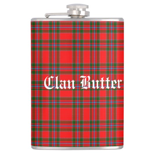 Klan Butter Tartan en aangepaste tekst Heupfles (Voorkant)