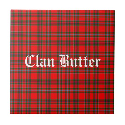 Klan Butter Tartan en aangepaste tekst Tegeltje (Voorkant)