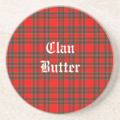 Klan Butter Tartan en aangepaste tekst Zandsteen Onderzetter (Voorkant)