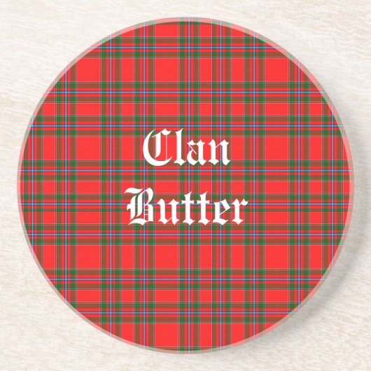 Klan Butter Tartan en aangepaste tekst Zandsteen Onderzetter (Voorkant)