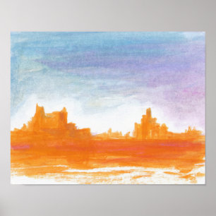 Klandscape Oranje blauw Abstracte schilderkunst Poster