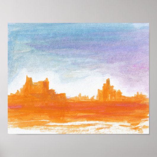 Klandscape Oranje blauw Abstracte schilderkunst Poster (Voorkant)