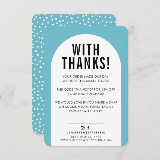 KLANT DANK U DE moderne boogturquoise blauw Bedankkaart (Voorkant / Achterkant)