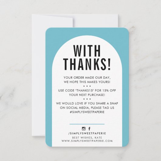 KLANT DANK U DE moderne boogturquoise blauw Bedankkaart (Voorkant)