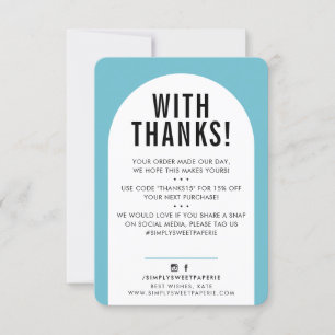 KLANT DANK U DE moderne boogturquoise blauw Bedankkaart