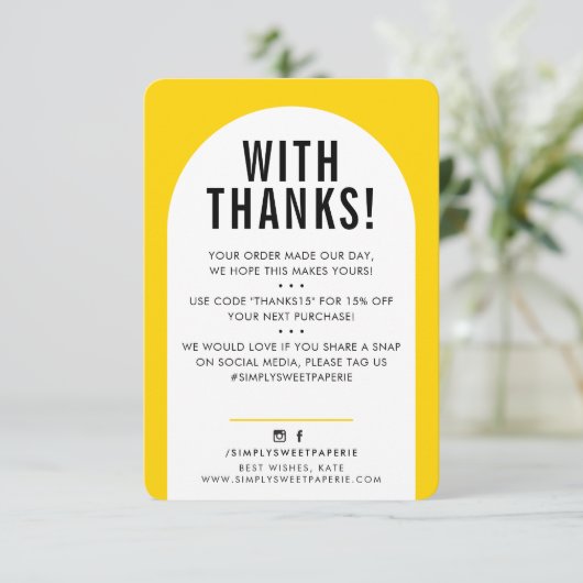 KLANT DANK U DE moderne, felgele zwarte boog Bedankkaart (Staand voorkant)