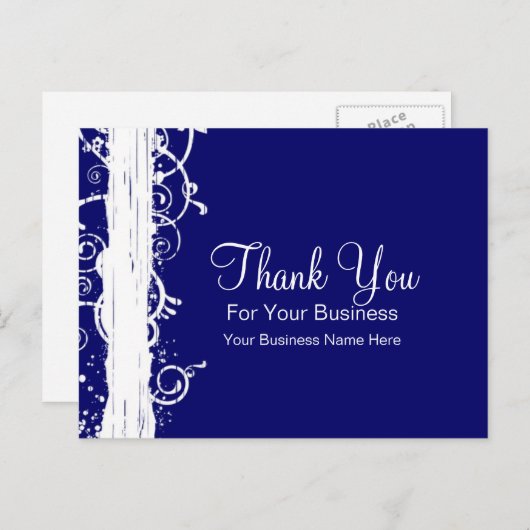 Klant Dank u Kaart Blauw en witte Zwemmen (Voorkant / Achterkant)