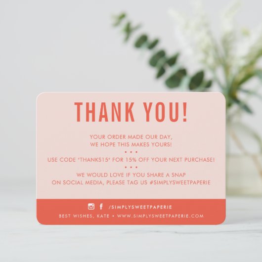 KLANT DANK U modern blush roze sinaasappel Bedankkaart (Staand voorkant)