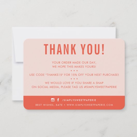 KLANT DANK U modern blush roze sinaasappel Bedankkaart (Voorkant)