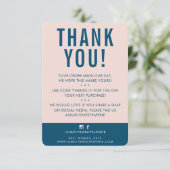 KLANT DANK U moderne blush roze donkerblauw Bedankkaart (Staand voorkant)