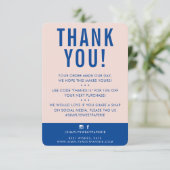 KLANT DANK U moderne blush roze koninklijk blauw Bedankkaart (Staand voorkant)