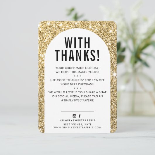 KLANT DANK U moderne boog faux gouden glitter Bedankkaart (Staand voorkant)