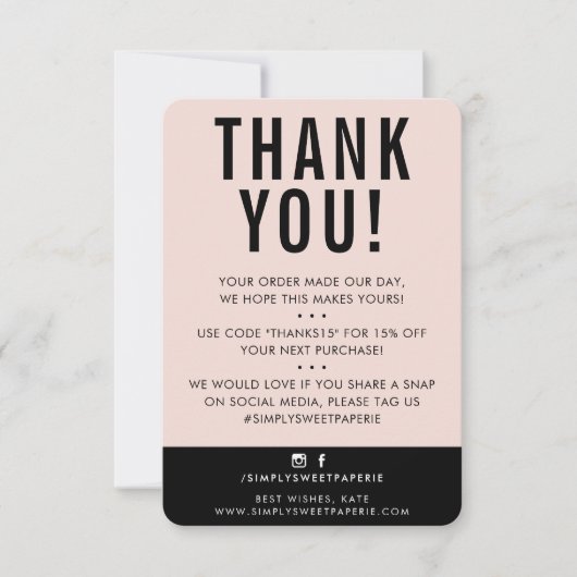 KLANT DANK U moderne schattige blush roze zwart Bedankkaart (Voorkant)