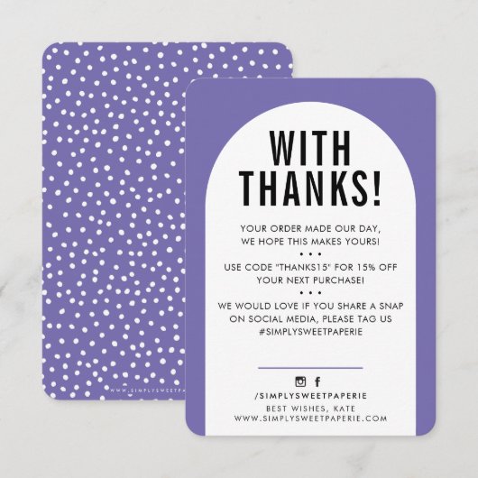 KLANT DANK U paars Bedankkaart (Voorkant / Achterkant)