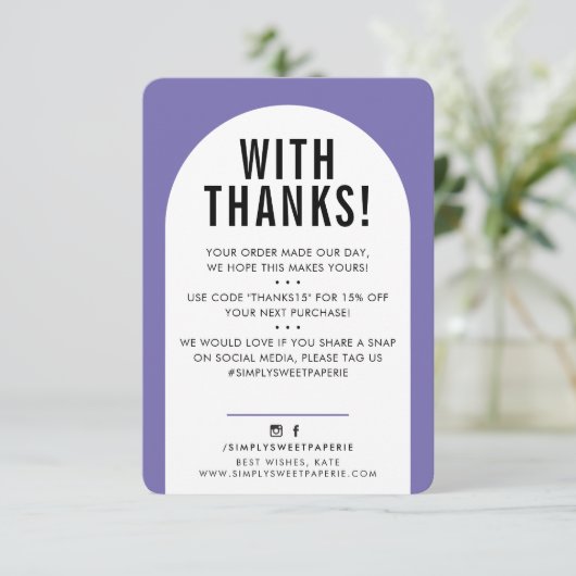 KLANT DANK U paars Bedankkaart (Staand voorkant)