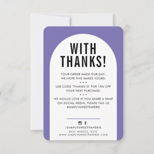 KLANT DANK U paars Bedankkaart (Voorkant)