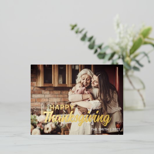 KLANT EIGEN Foto en berichtbeschrijving Thanksgivi Folie Feestdagen Briefkaart (Staand Voorkant)
