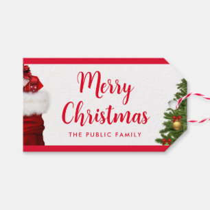 Klant Merry Christmas Tekst Pine Tree Sjabloon Cadeaulabel
