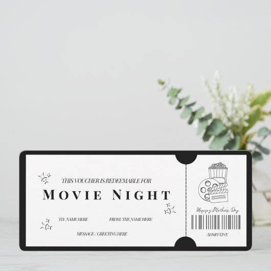 Klant Minimalistische Filmavondbon Kaart (Staand voorkant)