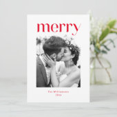 Klant Minimalistische Rode Vrolijk Kerstmis Trouwf Feestdagenkaart (Staand voorkant)