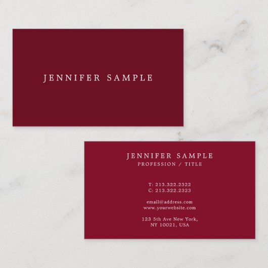 Klant Moderne Sjabloon Stijlvol Rich Maroon Red Visitekaartje (Voorkant / Achterkant)