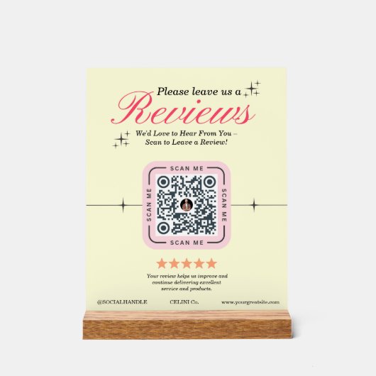 Klant Review Custom - Geel Vrouwelijke QR Code Acryl Bord (Voorkant)