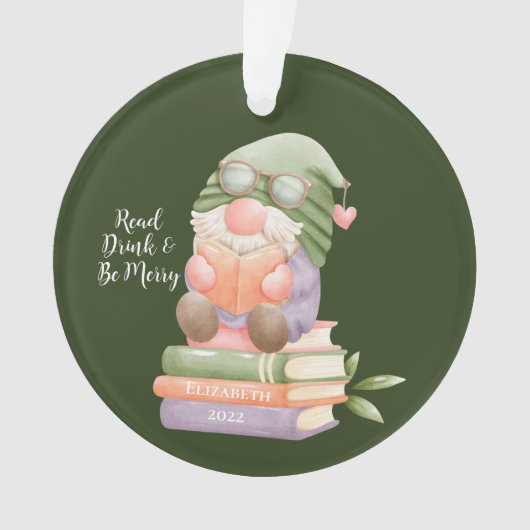 Klant Schattige Gnome Leesboek Monogrammed Ornament (voorkant)