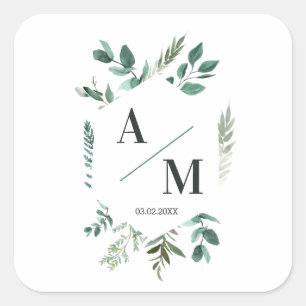 Klant-specifiek monogram bladrijk  vierkante sticker
