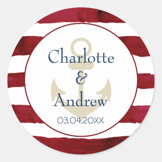 Klant-specifieke rode strepen Anker Ronde Sticker (Voorkant)
