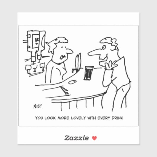 Klant vleit pub-barmeisje cartoon. sticker (Vel)