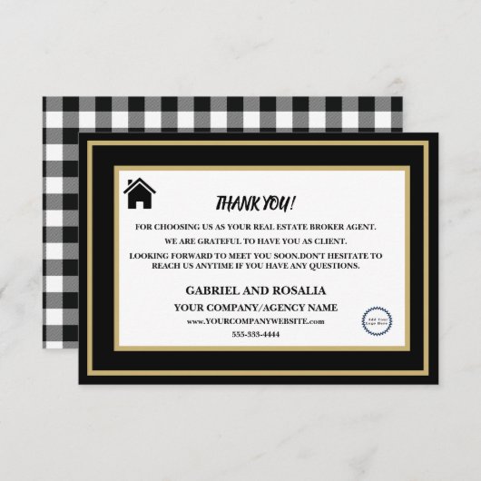 Klant voor Black & White Real Estate Broker Agent Bedankkaart (Voorkant / Achterkant)