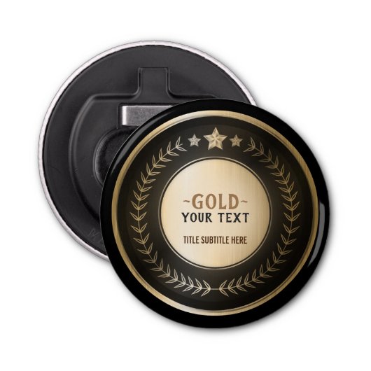 KLANTAFDRUKDIJMEDAL Gold #1 Champion EDITABLE Button Flesopener (Voorkant)