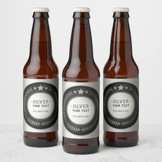 KLANTAFDRUKDIJMEDAL Silver Champion EDITABLE Bier Etiket (Flessen)
