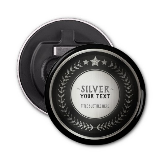 KLANTAFDRUKDIJMEDAL Silver Champion EDITABLE Button Flesopener (Voorkant)
