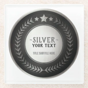 KLANTAFDRUKDIJMEDAL Silver Champion EDITABLE Glazen Onderzetter