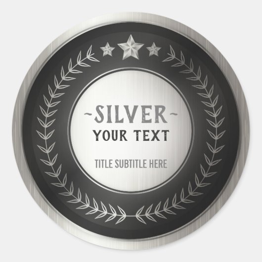 KLANTAFDRUKDIJMEDAL Silver Champion EDITABLE Ronde Sticker (Voorkant)