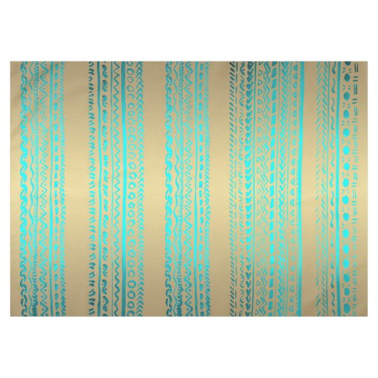 Klante Blauwgroen Turquoise Tribal Pattern on Gold Tafelkleed (Voorkant (Horizontaal))