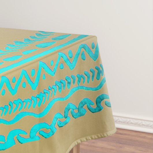 Klante Blauwgroen Turquoise Tribal Pattern on Gold Tafelkleed (Voorbeeld)