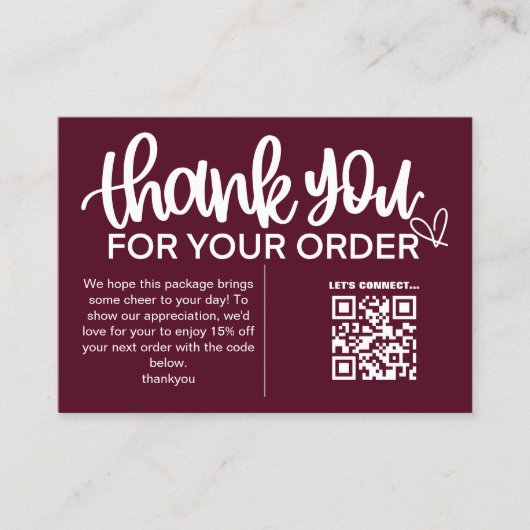 Klanten Bedankt Pakket Inlay QR Code Coupon Visitekaartje (Voorkant)