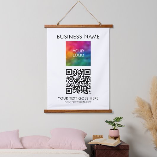 Klanten Bedrijf Logo Tekst QR Code Hangend Wandkleed (Slaapkamer)
