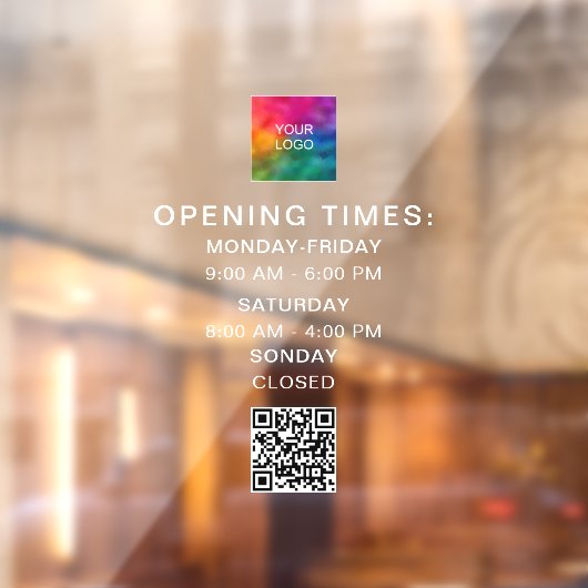 Klantenbedrijfslogo QR-code openingsuren Raamsticker (Vel 2)